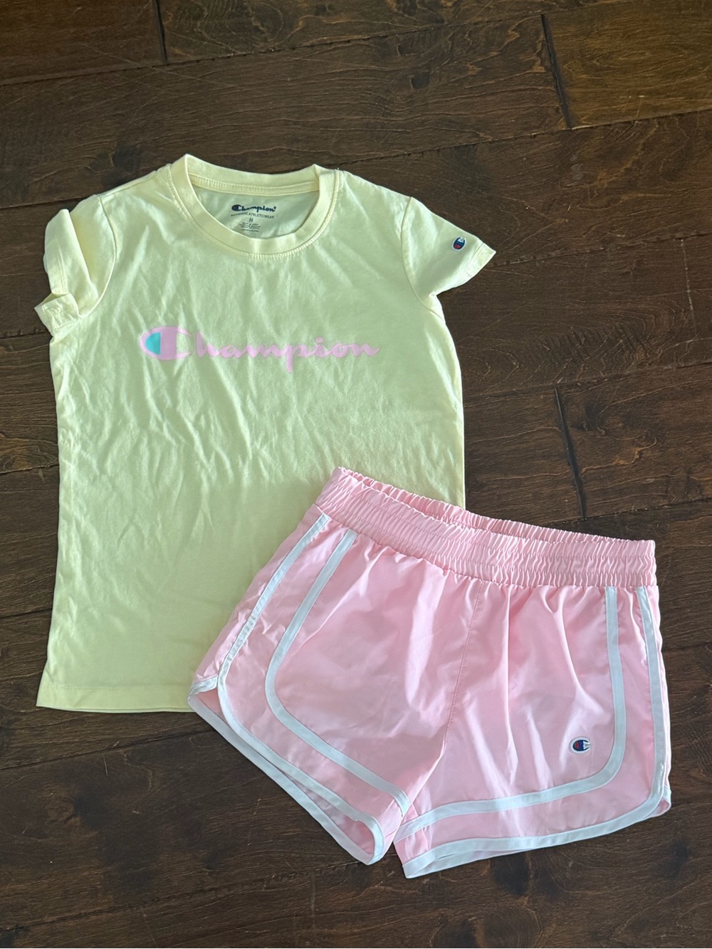 Champion Yellow Tee and Pink Athletic Shorts Kids Matching Set
